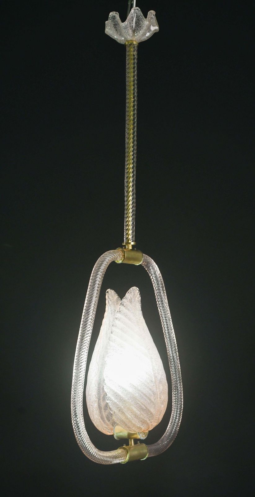 Elgant Pink Art Decò Barovier E Toso Pendant Light Murano Glass, 1940s photo Lighting