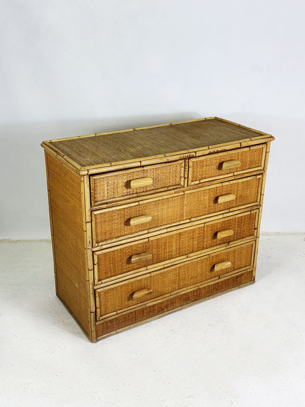 Vintage 1970's Bamboo And Rattan Chest Of Drawers photo furniture