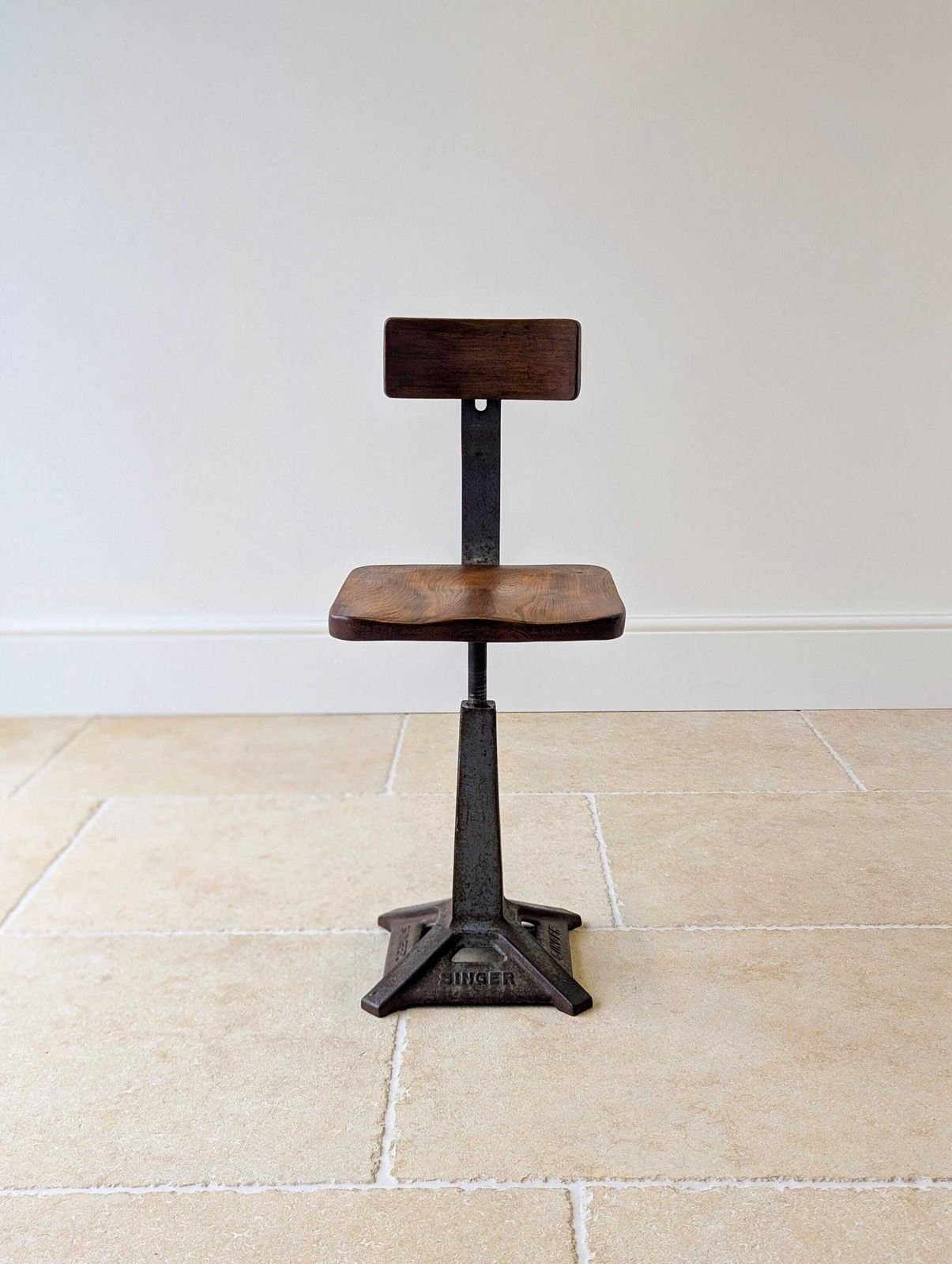 Furniture Early 20th Century Singer Cast Iron & Elm Industrial Chair C.1930 photo