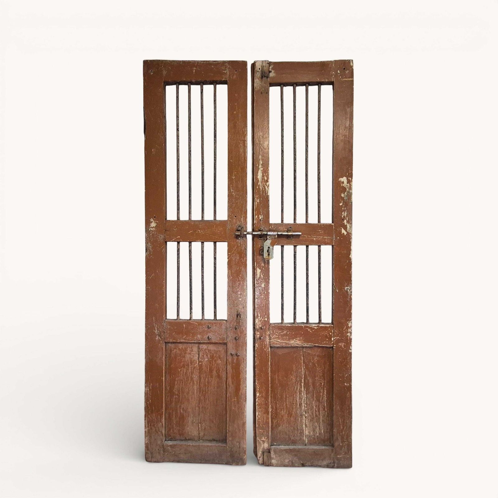 Antique Indian Jali Doors Pair 182cm X 91.5cm | Rustic Wooden Panel Doors With Metal Bars | Architectural Salvage photo buy