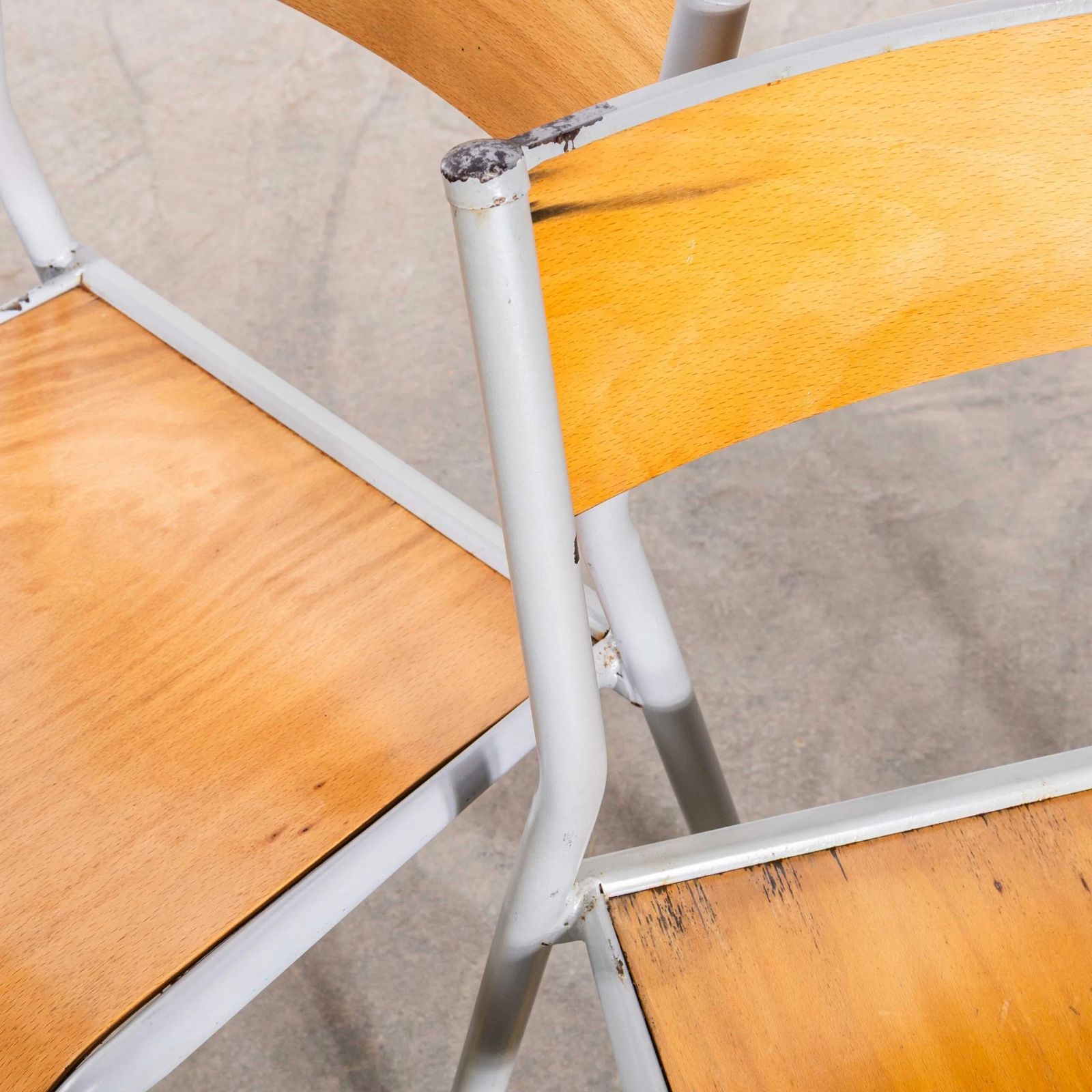 photo for sale 1950’s French Mullca Stacking Dining Chairs – Grey Wide Seat 510 – Set Of Nine