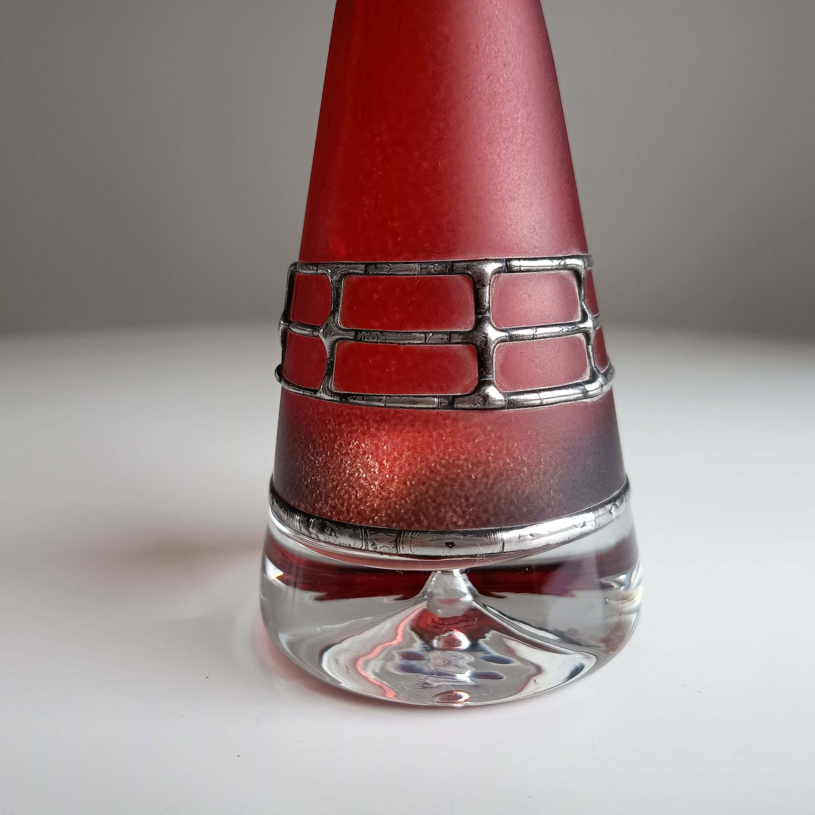 Sculptural Art Glass Vase By Miracle: Silver Overlay, Controlled Base Bubble, Czech Bohemia photo 65.0