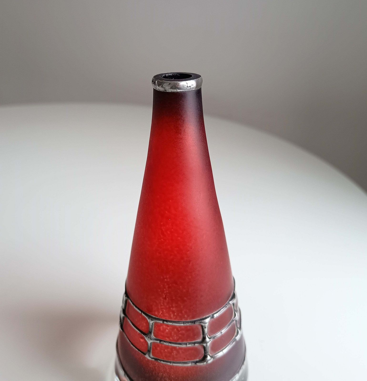 Sculptural Art Glass Vase By Miracle: Silver Overlay, Controlled Base Bubble, Czech Bohemia photo buy