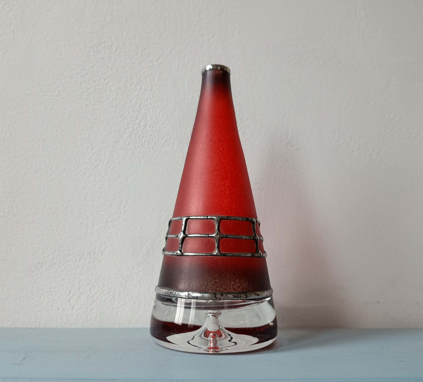 photo furniture Sculptural Art Glass Vase By Miracle: Silver Overlay, Controlled Base Bubble, Czech Bohemia