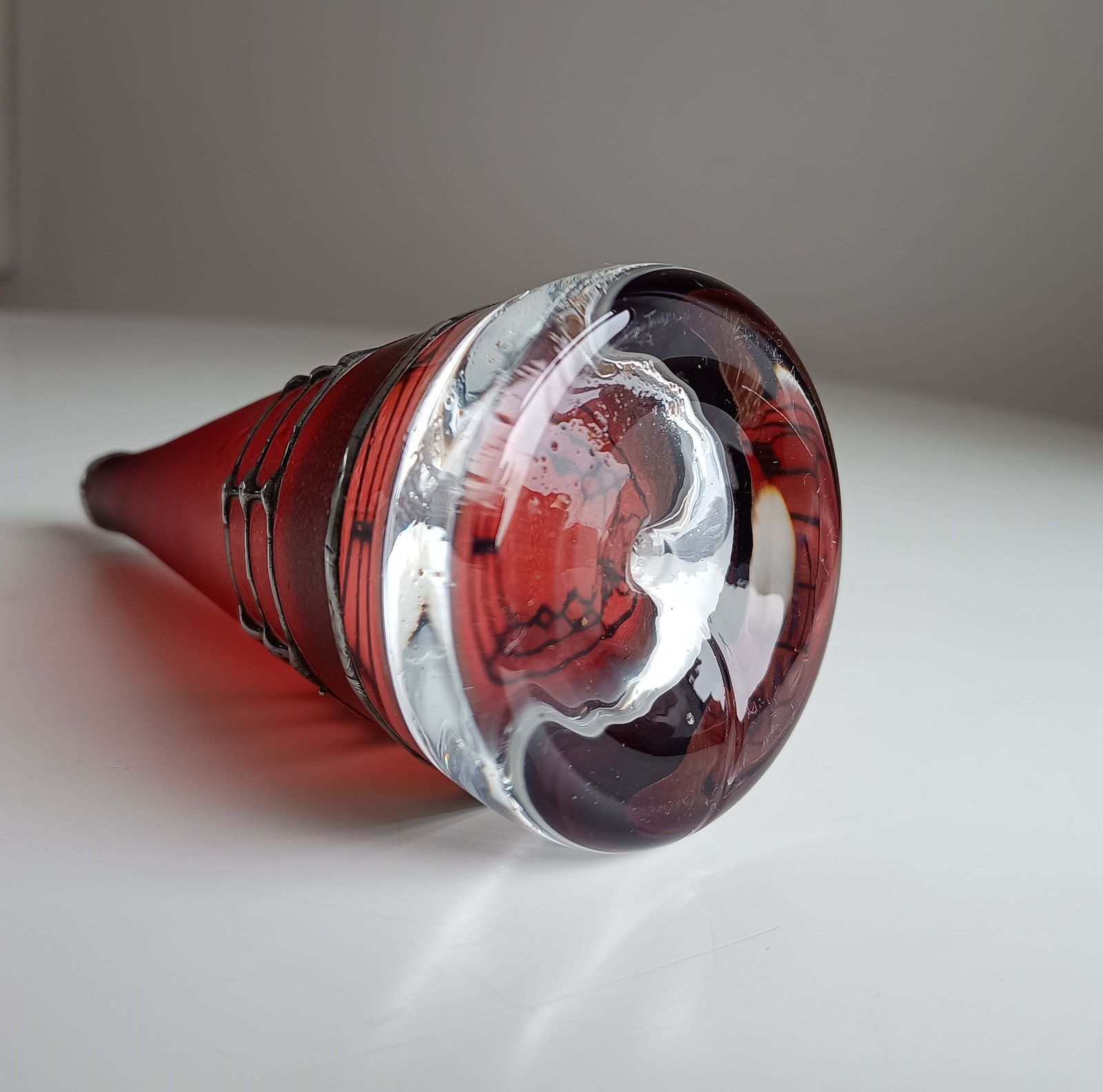 Home Decor Sculptural Art Glass Vase By Miracle: Silver Overlay, Controlled Base Bubble, Czech Bohemia photo