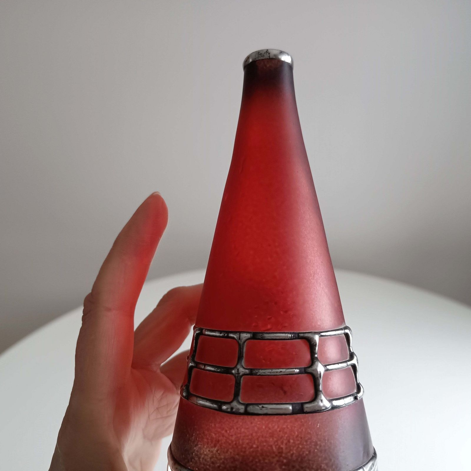 65.0 Sculptural Art Glass Vase By Miracle: Silver Overlay, Controlled Base Bubble, Czech Bohemia photo