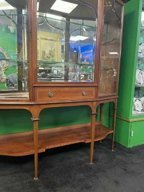 Fine 19th C. Mahogany Inlaid Mirrored Display Cabinet photo vintage