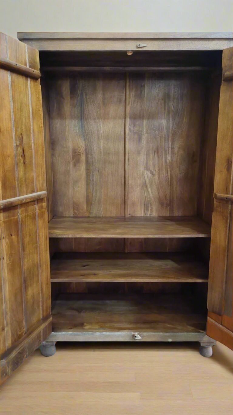 Hand Carved Two Door Mango Wood Wardrobe photo for sale