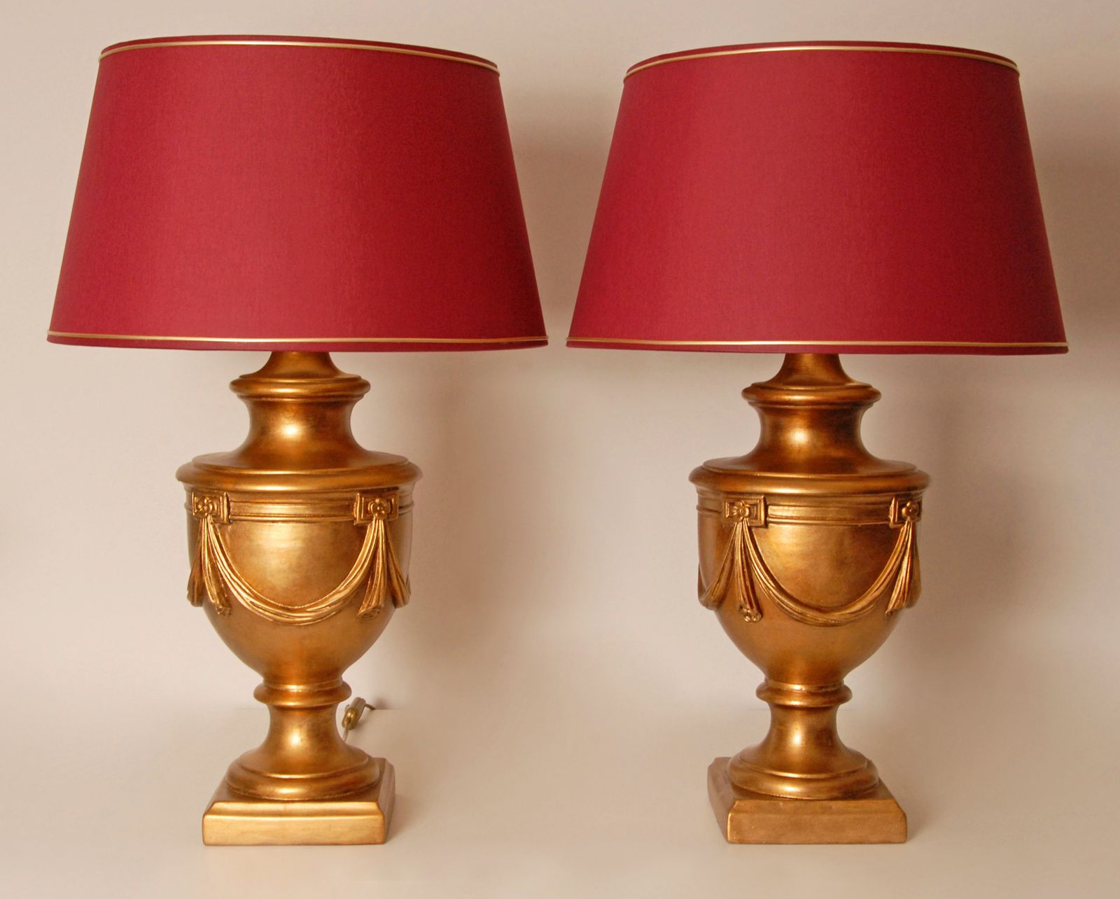 Vintage Neoclassical French Ceramic Lamps In Yellow Gold From Maison Jansen, 1980, Set Of 2