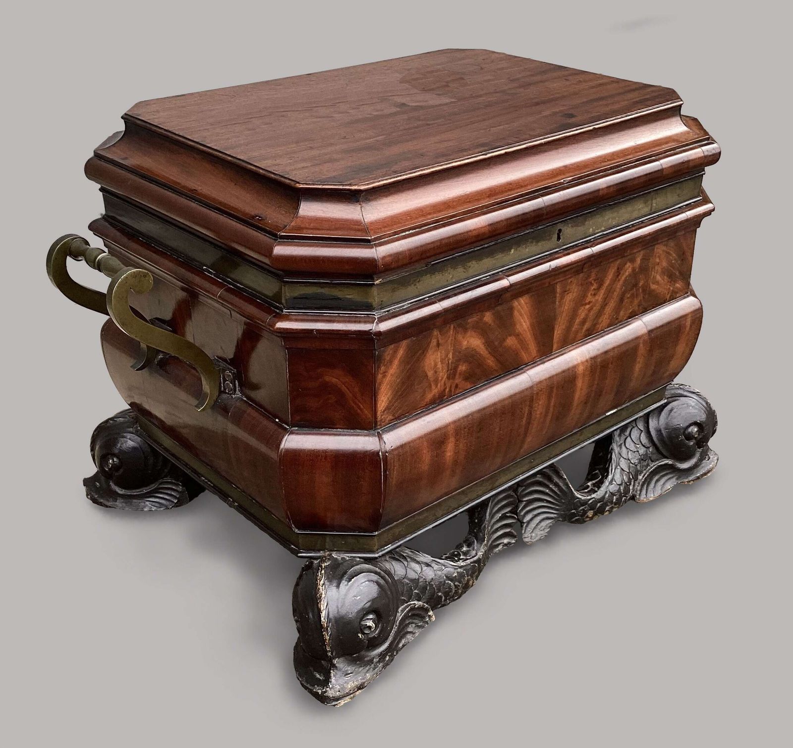 photo for sale Magnificent Regency Mahogany Sarcophagus Form Wine Cooler / Cellarette
