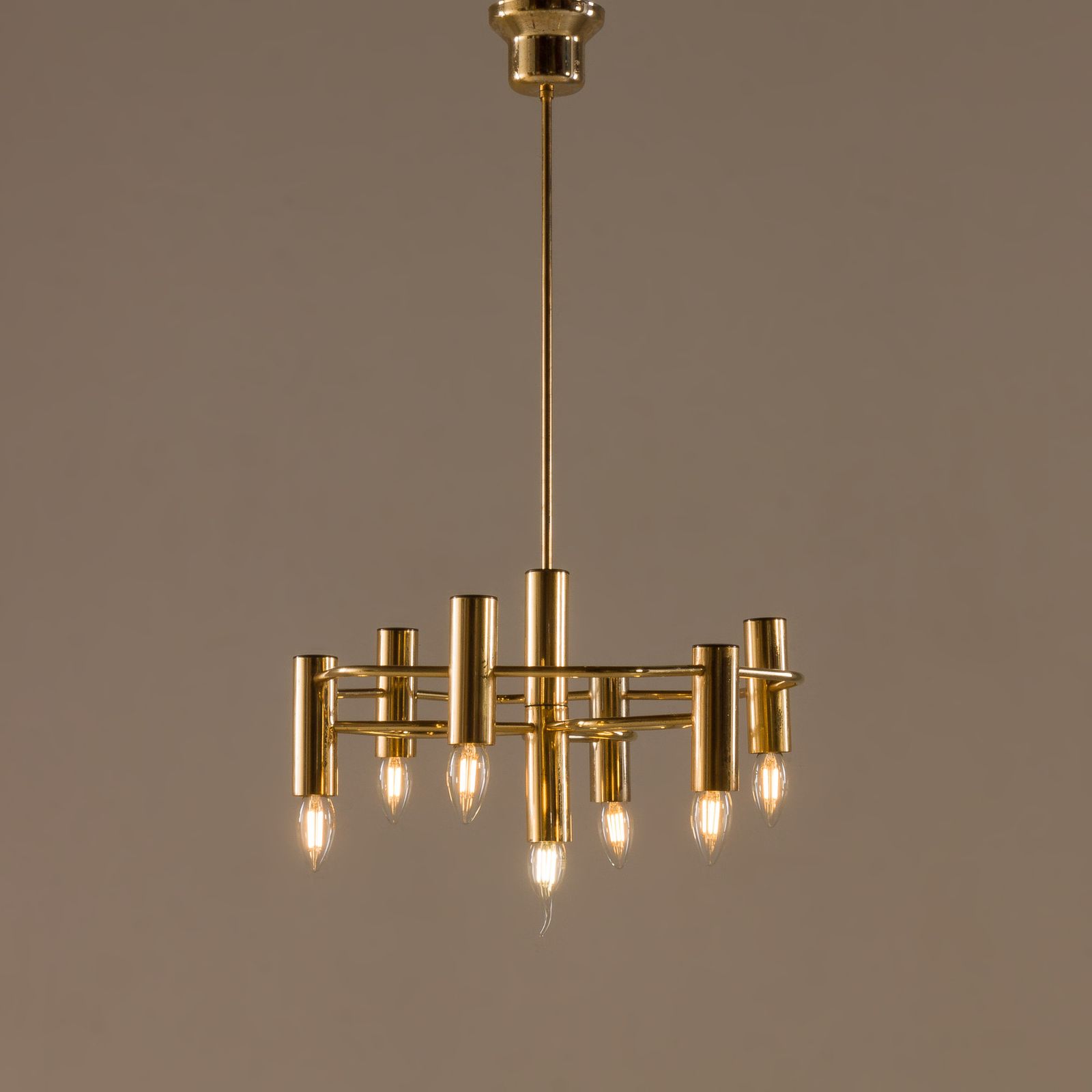 Vintage Geometric Brass Chandelier By Gaetano Sciolari, 1970s