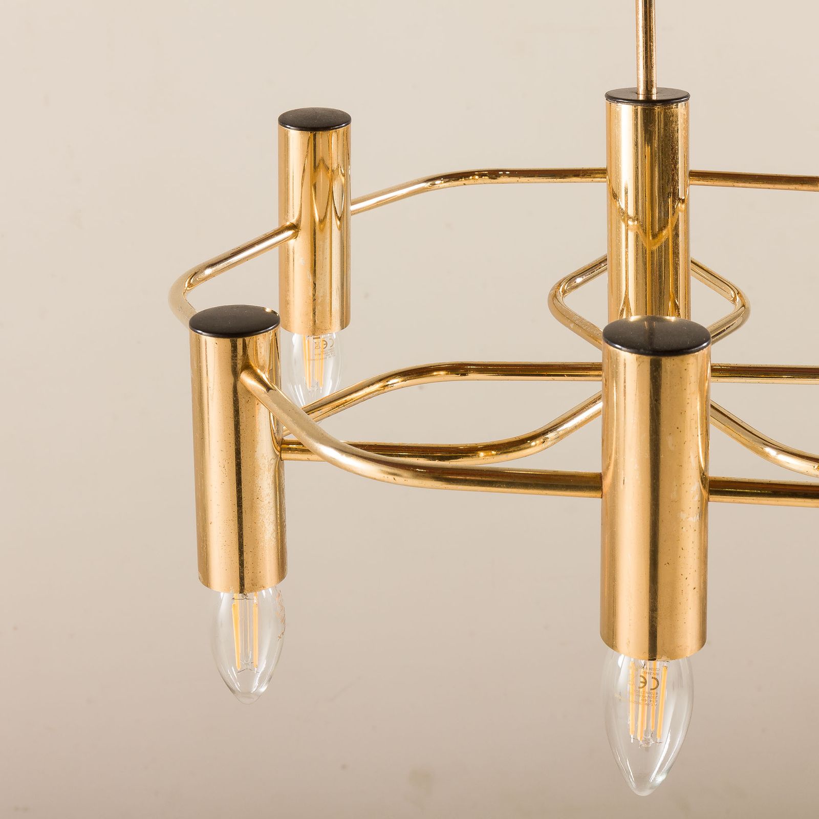 photo furniture Vintage Geometric Brass Chandelier By Gaetano Sciolari, 1970s