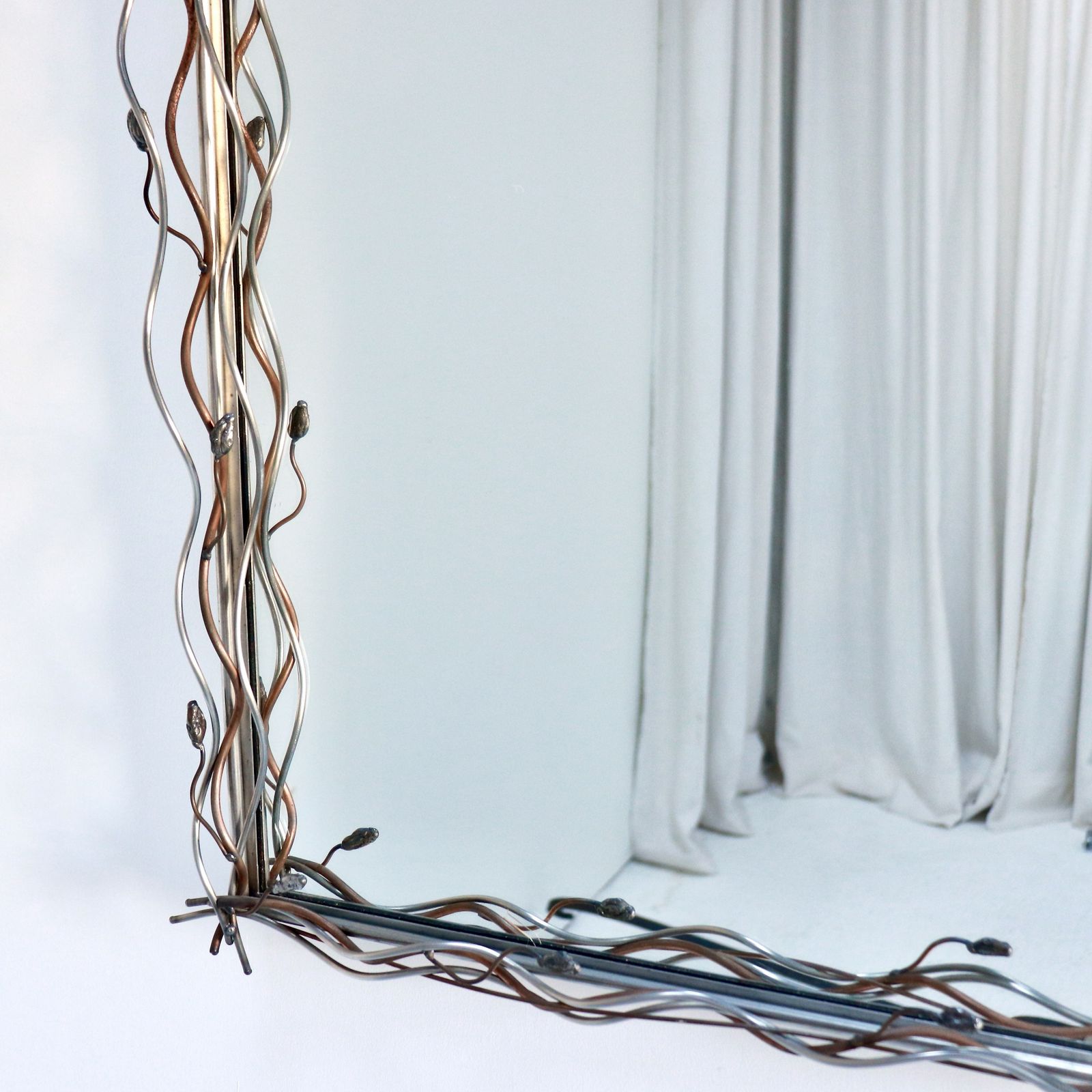 Late 20th Century Stainless Steel And Copper Sculptural Wall Mirror photo Home Decor