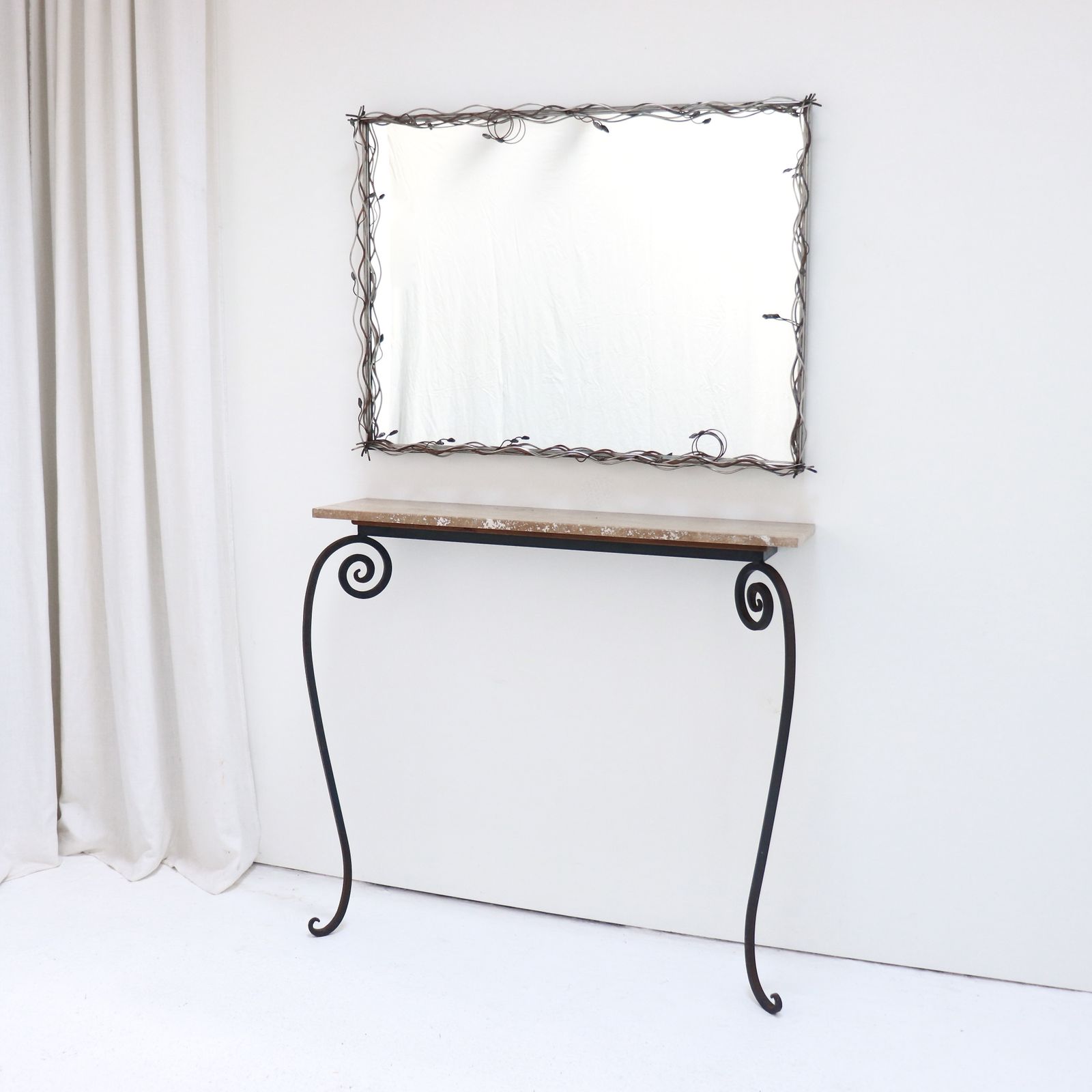 photo furniture Late 20th Century Stainless Steel And Copper Sculptural Wall Mirror