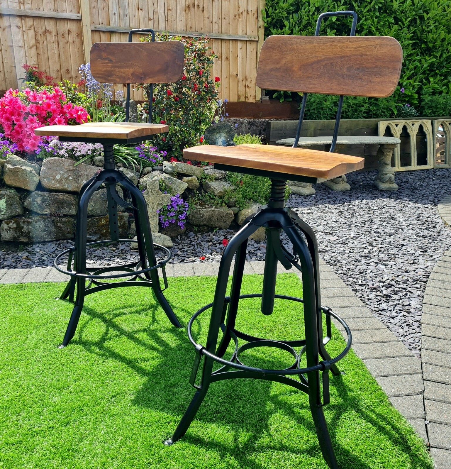 photo for sale Vintage Mango Wood Industrial Bar Stool Delivery Available 0243