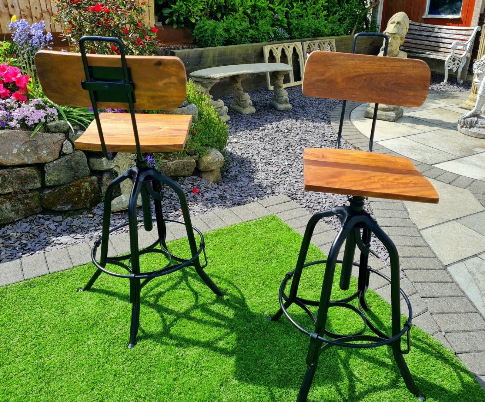 Furniture Vintage Mango Wood Industrial Bar Stool Delivery Available 0243 photo