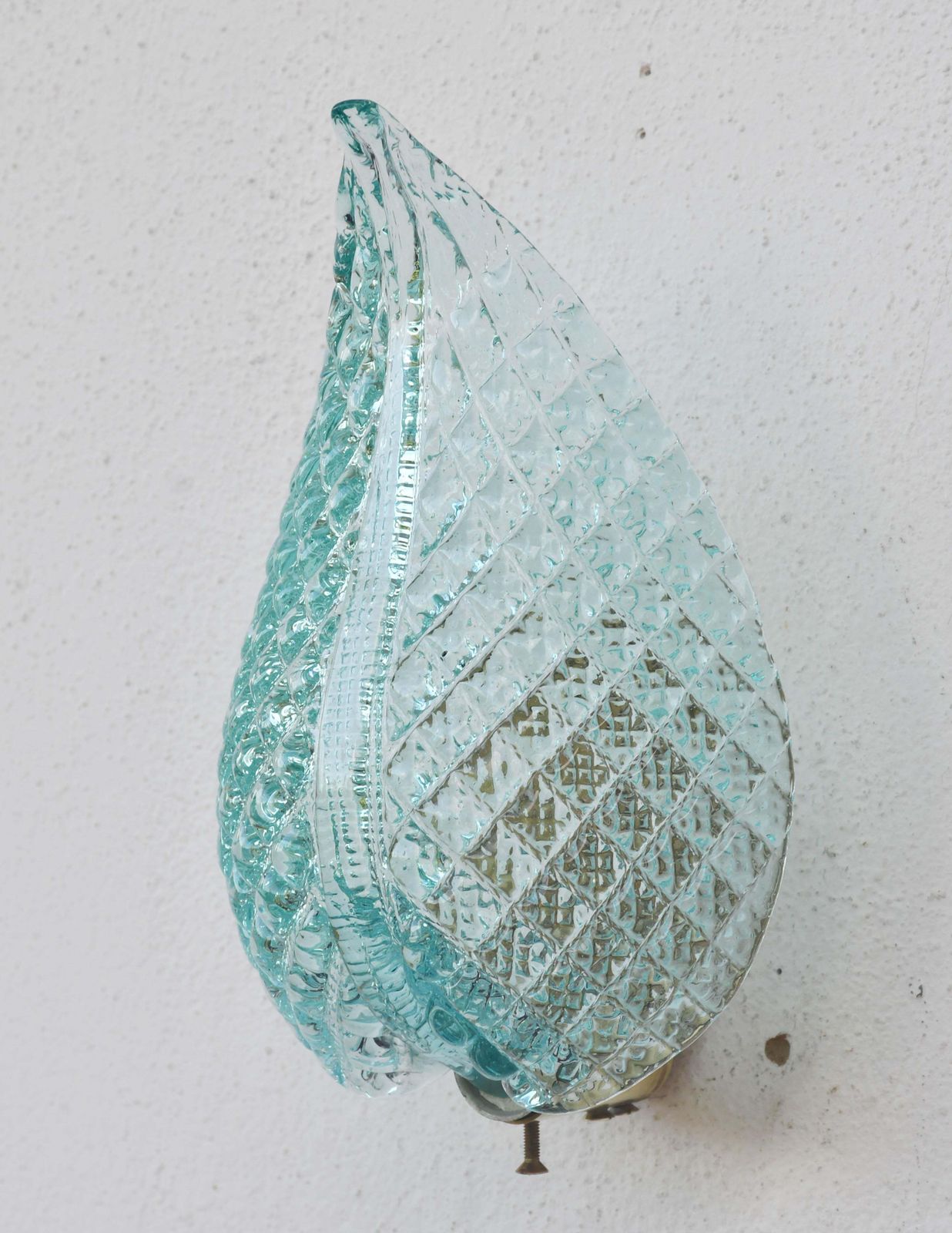 Set Of 2 Rare Wall Light Blue Jewel Murano Glass Leave By Barovier E Toso, 1950s photo furniture