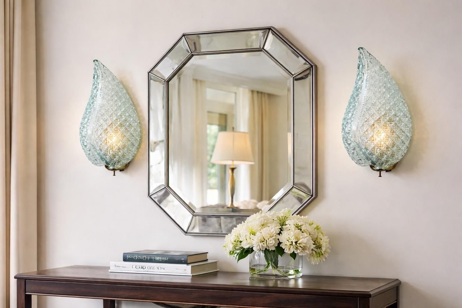 Set Of 2 Rare Wall Light Blue Jewel Murano Glass Leave By Barovier E Toso, 1950s photo for sale