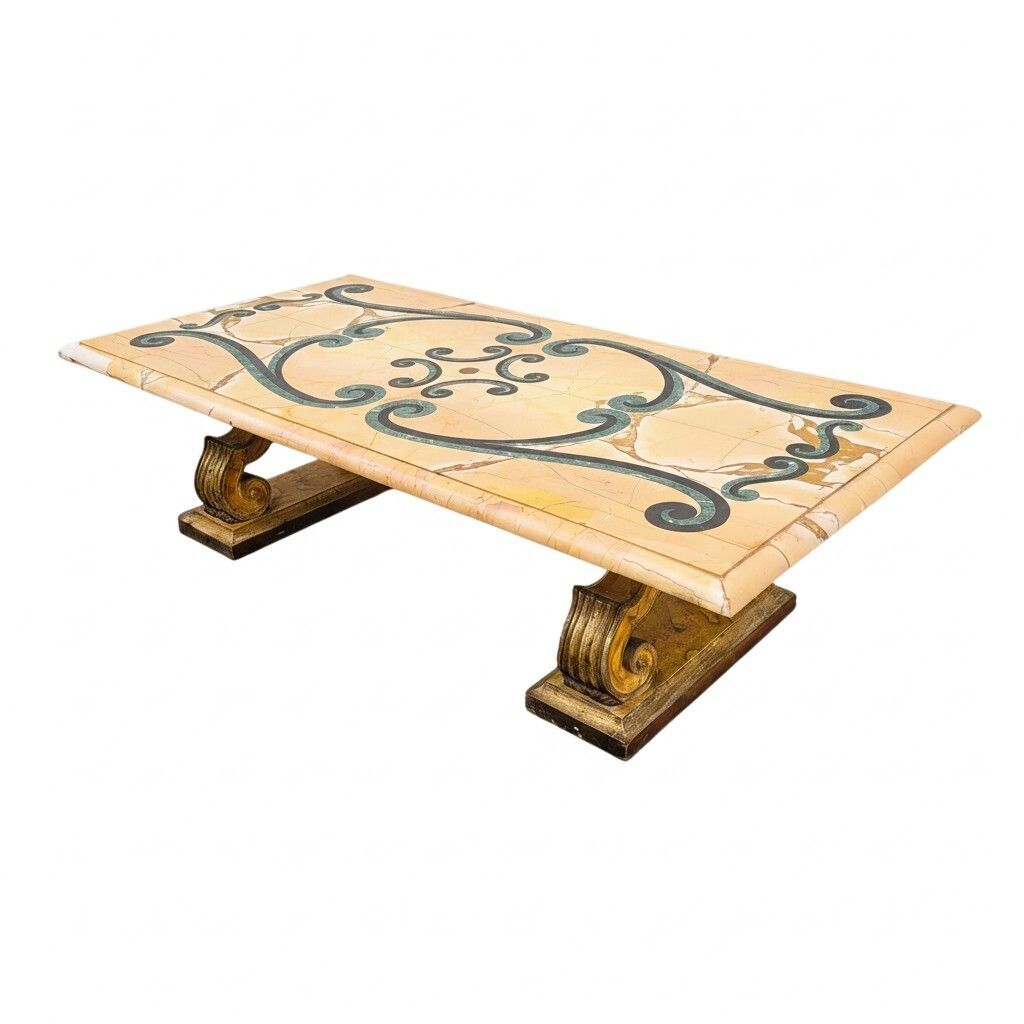 Important Coffee Table In Marble And Gilded Wood, Late 19th/Early 20th Century