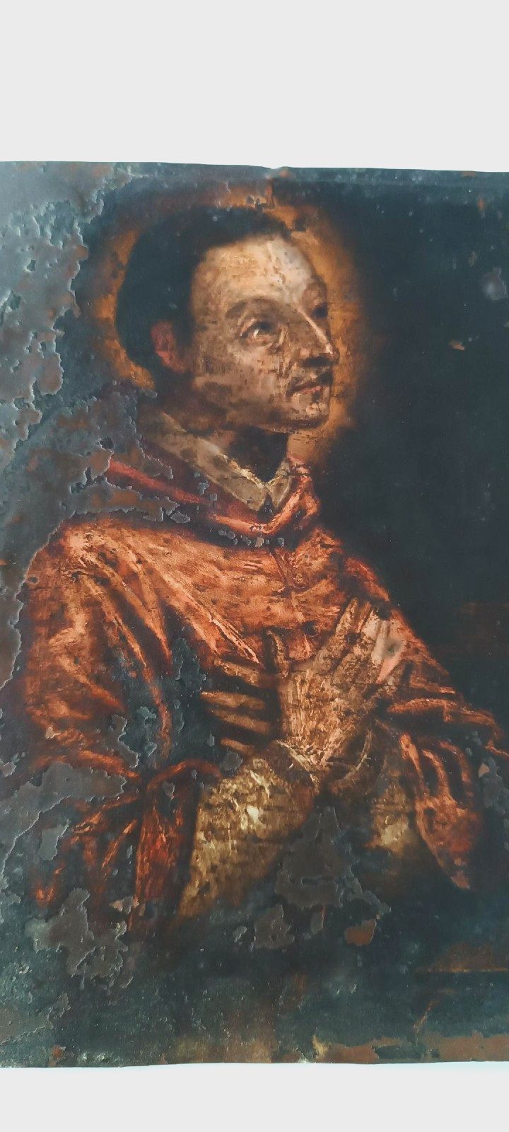 Antique Copper Painting  17th\18th Century St. Charles Borromeo 25 X 20cm photo vinterior