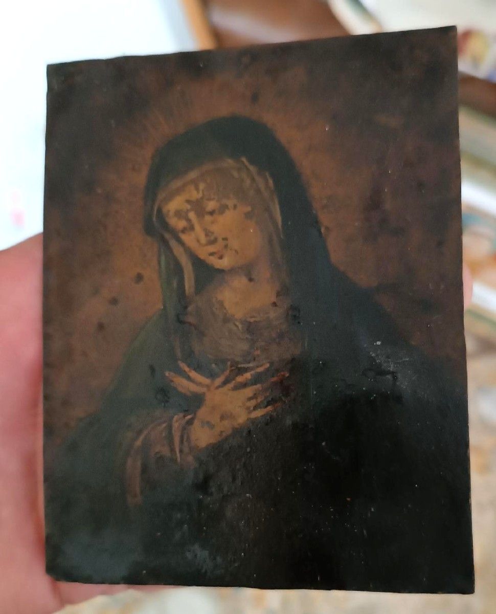 Peinture Ancienne Sur Cuivre Représentant La Vierge Marie, Xviie/Xviiie Siècle photo for sale