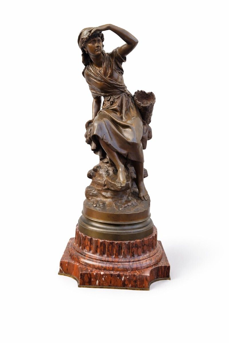 Math Moreau, The Mussel Diver, H72cm, Signed Bronze, Late 19th Century