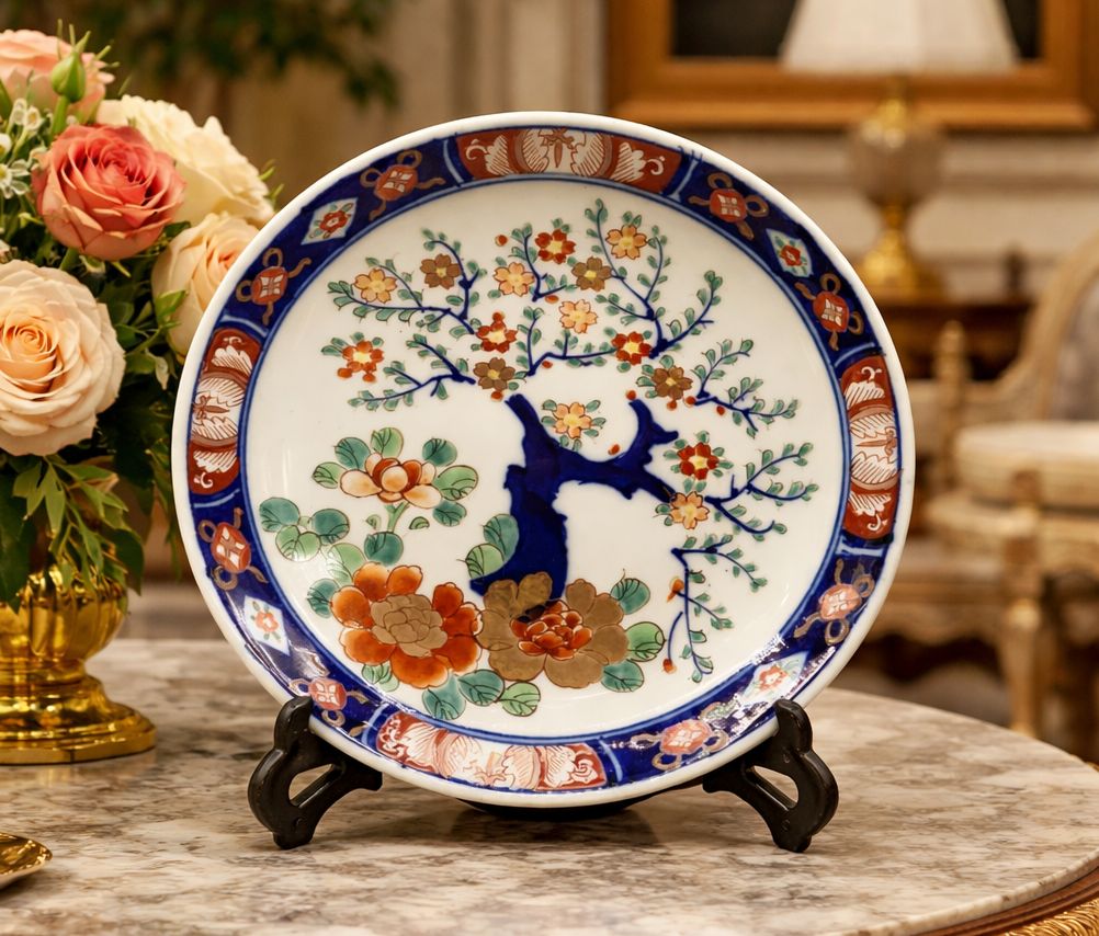 Japanese Arita Porcelain Charger Dish Imari 19th Century Antique Plate photo furniture
