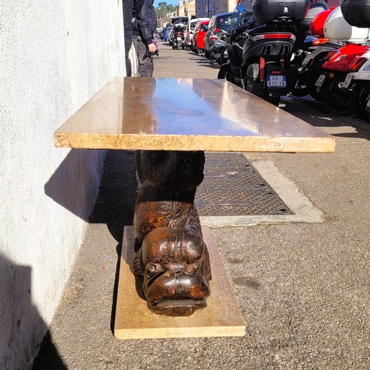 Furniture Coffee Table, 160cm Long, Marbre And Carved Wood, 18th Century photo