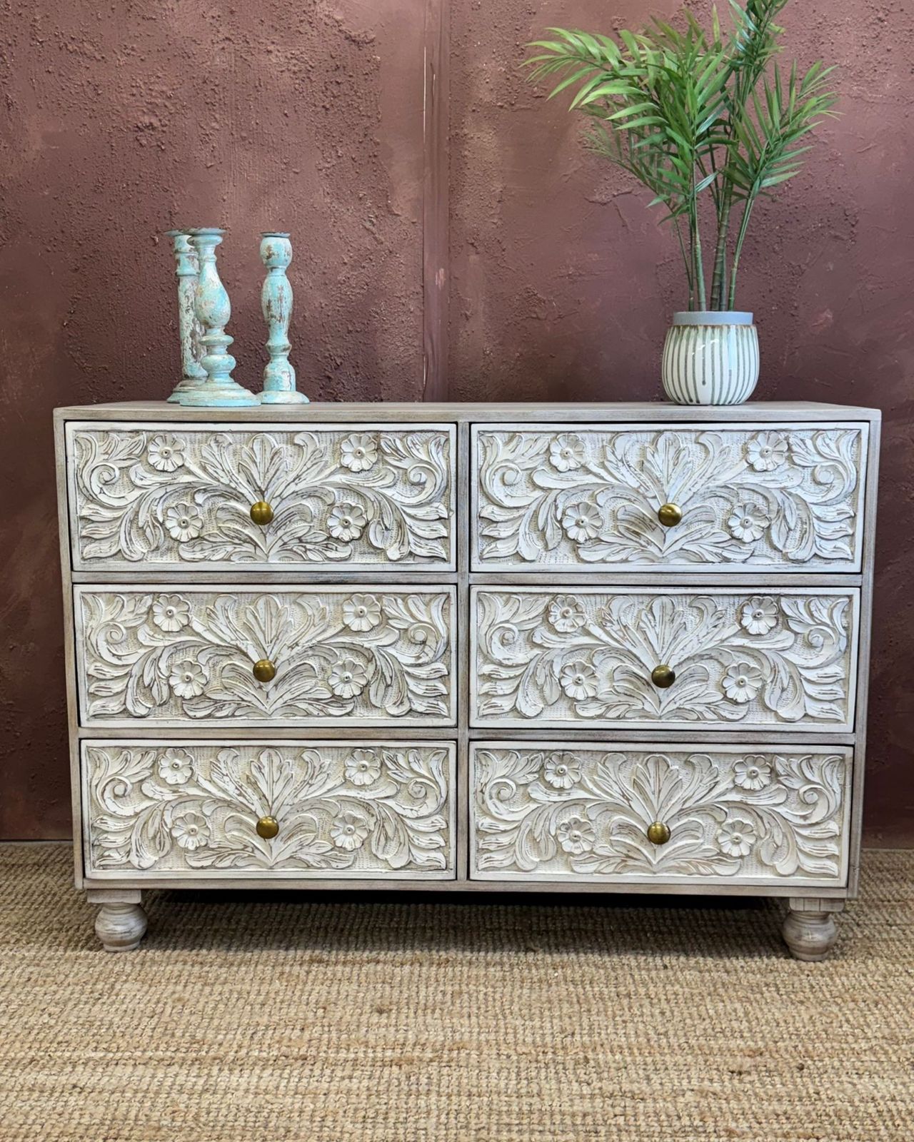 Hand Carved Mango Wood 6 Drawer Chest Of Drawers photo furniture