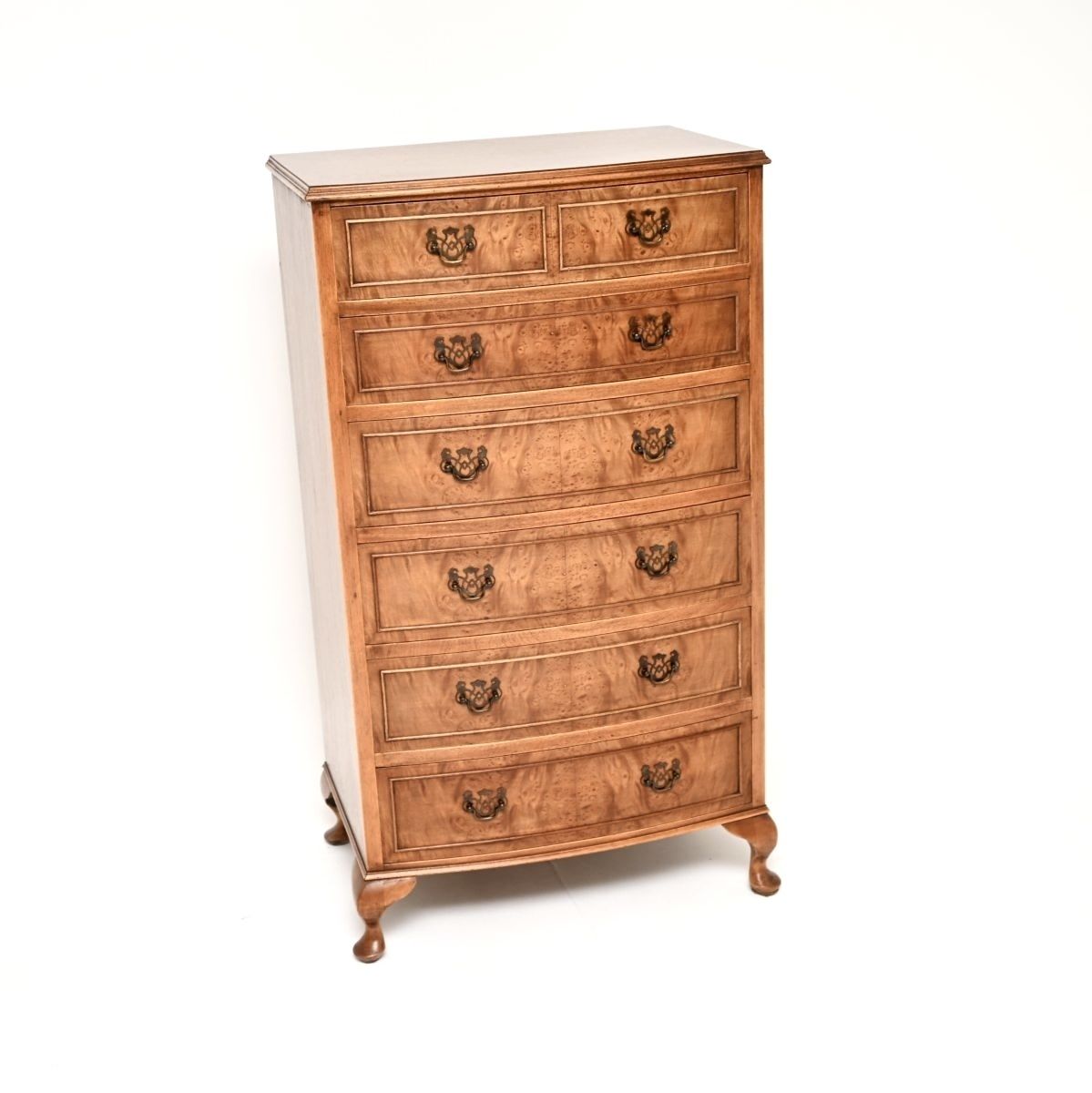 Antique Bow Front Burr Walnut Chest Of Drawers