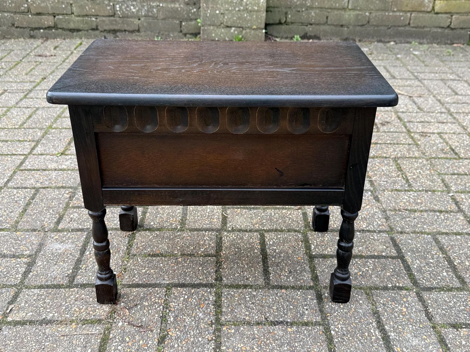 Vintage Early Mid 1900s Oak Veneer Storage Bench In Jacobean Revival Style photo for sale