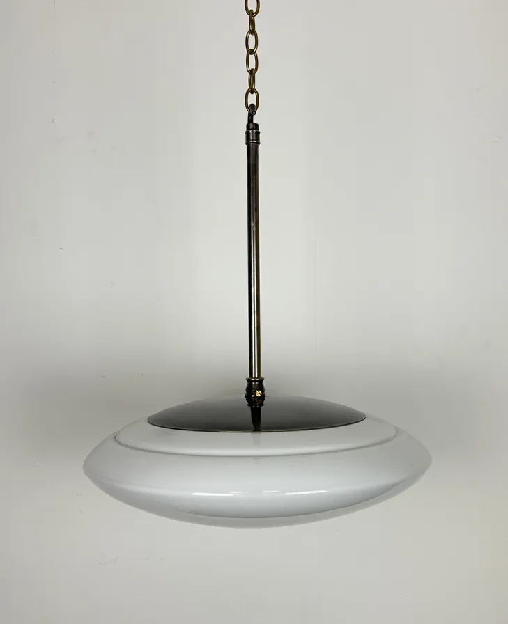 Slim Art Deco Opaline Pendant Light White Glass Lighting (55199) photo furniture
