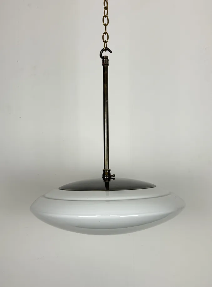 Slim Art Deco Opaline Pendant Light White Glass Lighting (55199) photo 350.0