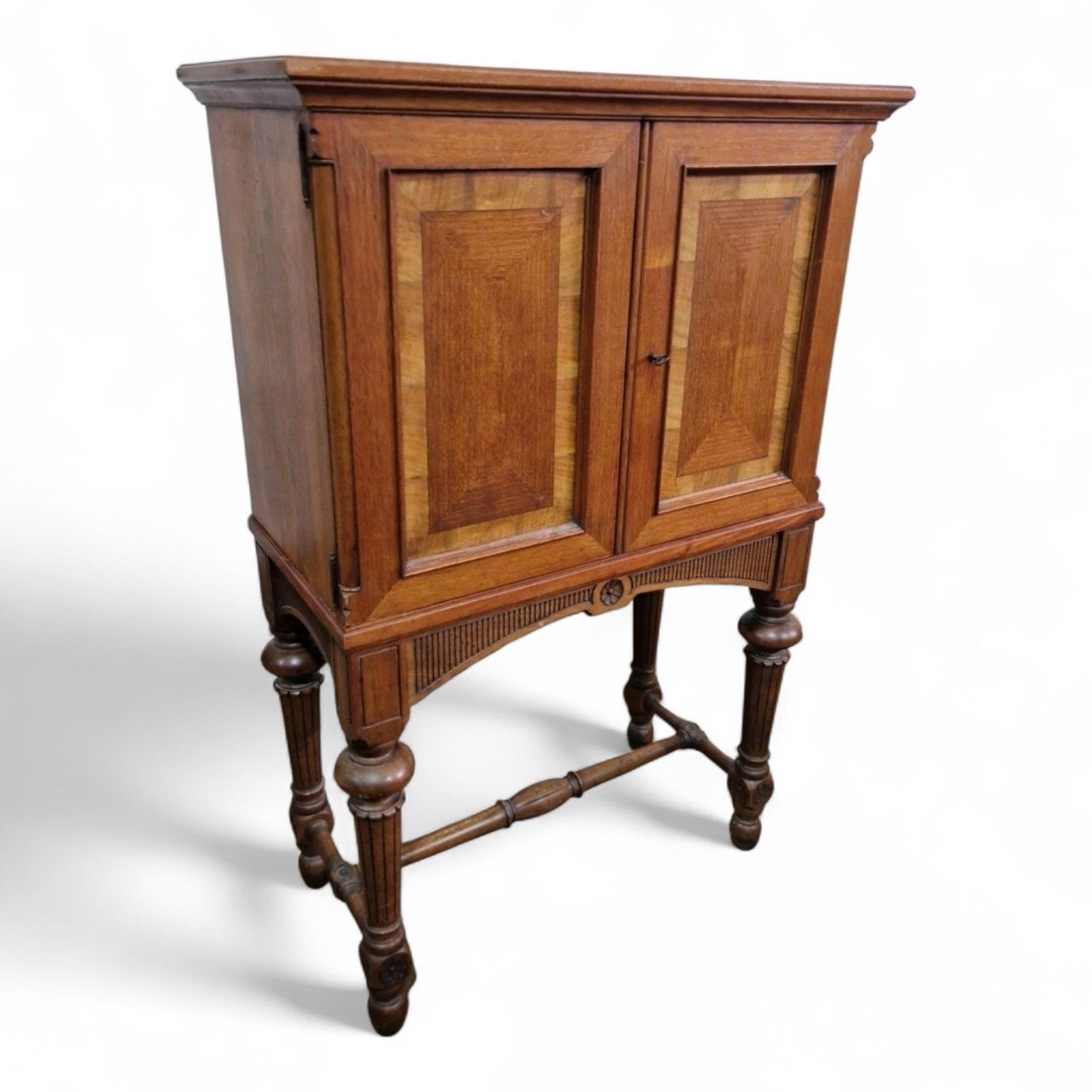 Antique Continental Side Cabinet / Lnlaid + Carved Double Door Cupboard On Stand photo Furniture