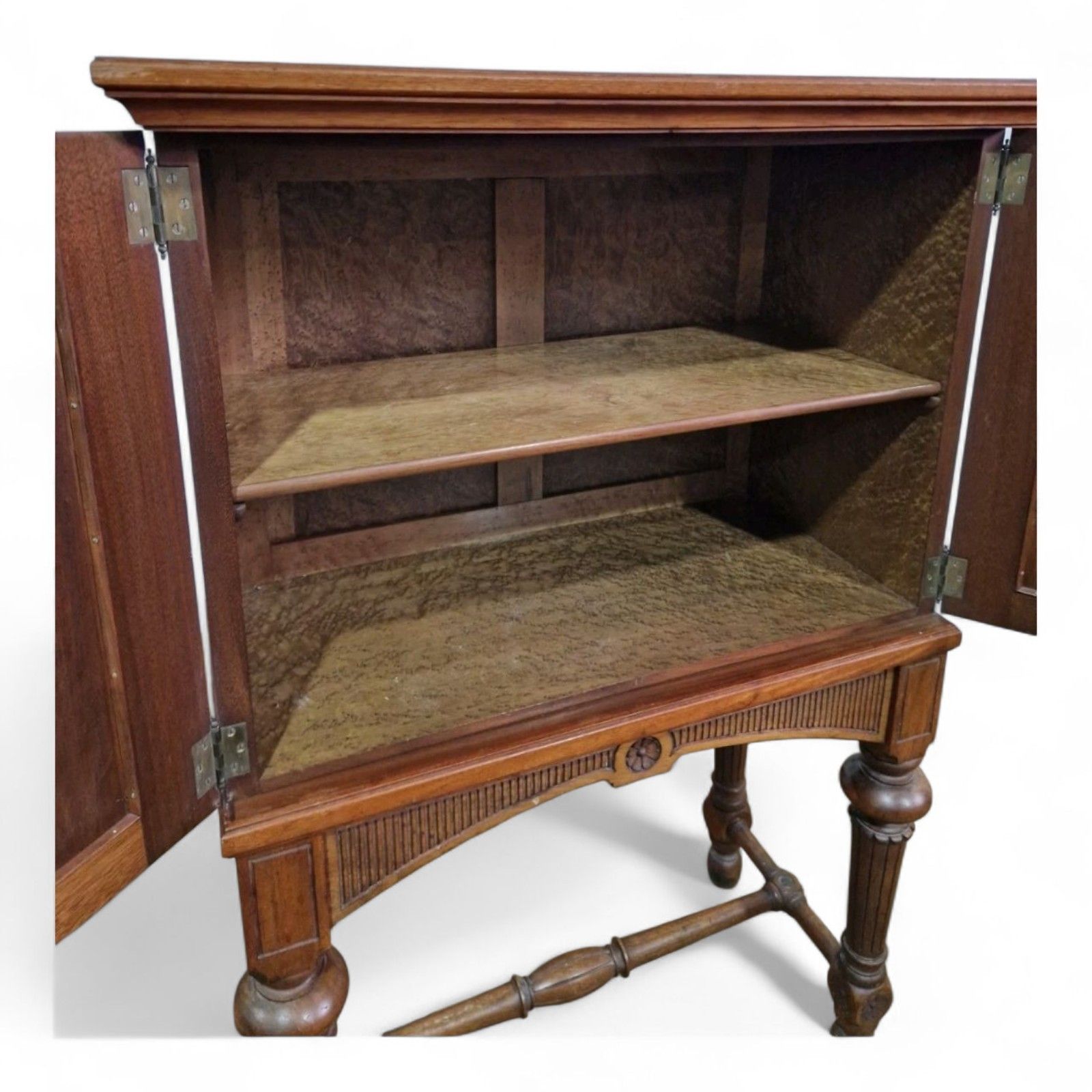 Antique Continental Side Cabinet / Lnlaid + Carved Double Door Cupboard On Stand photo 325.0