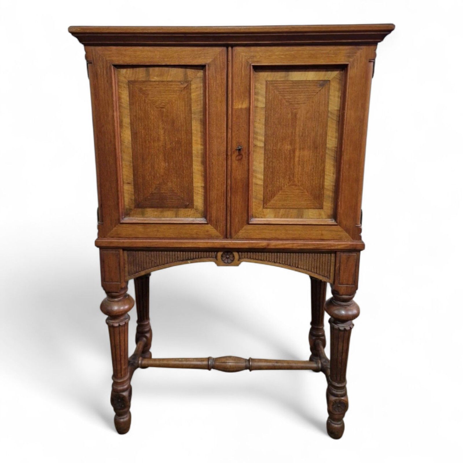 photo furniture Antique Continental Side Cabinet / Lnlaid + Carved Double Door Cupboard On Stand