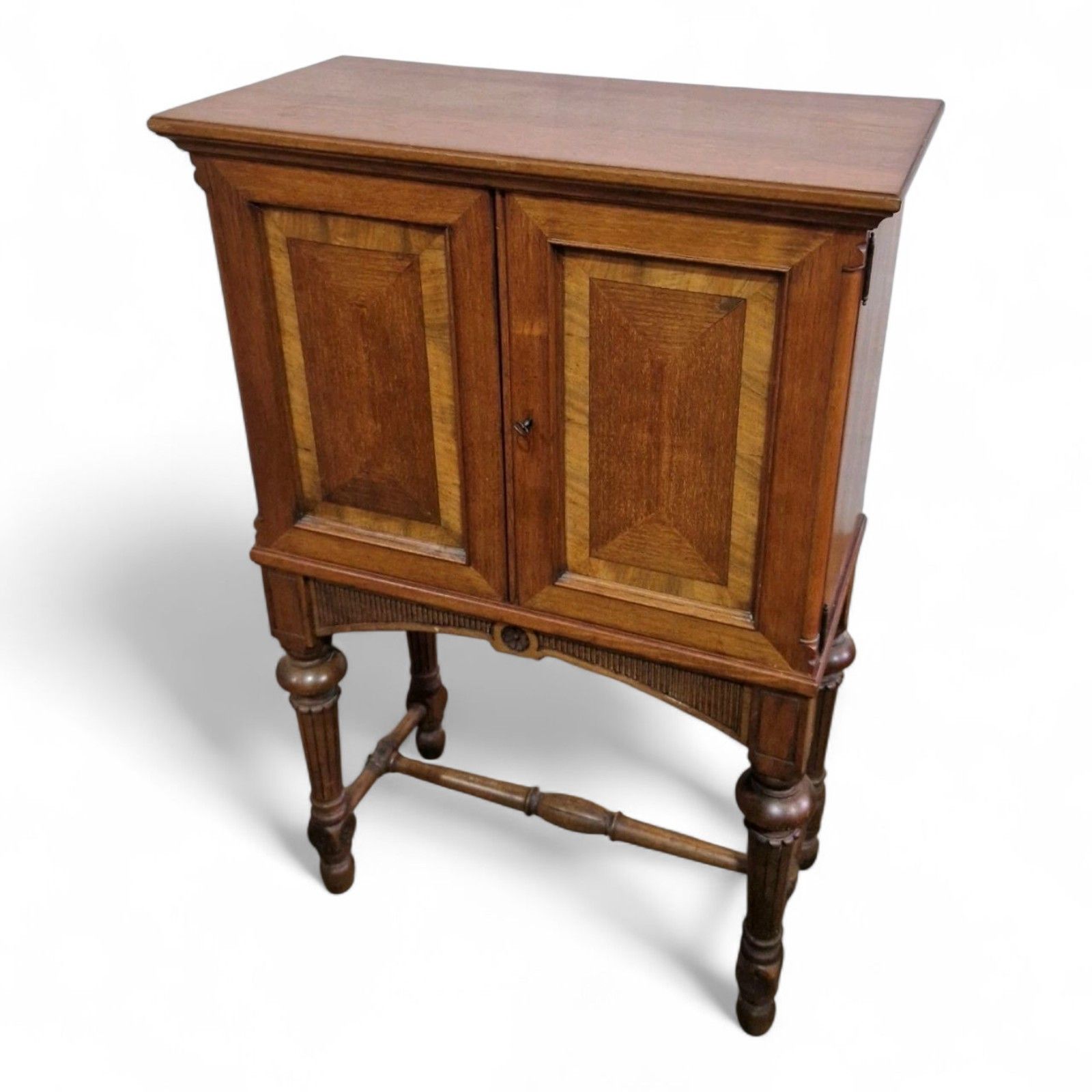 Furniture Antique Continental Side Cabinet / Lnlaid + Carved Double Door Cupboard On Stand photo