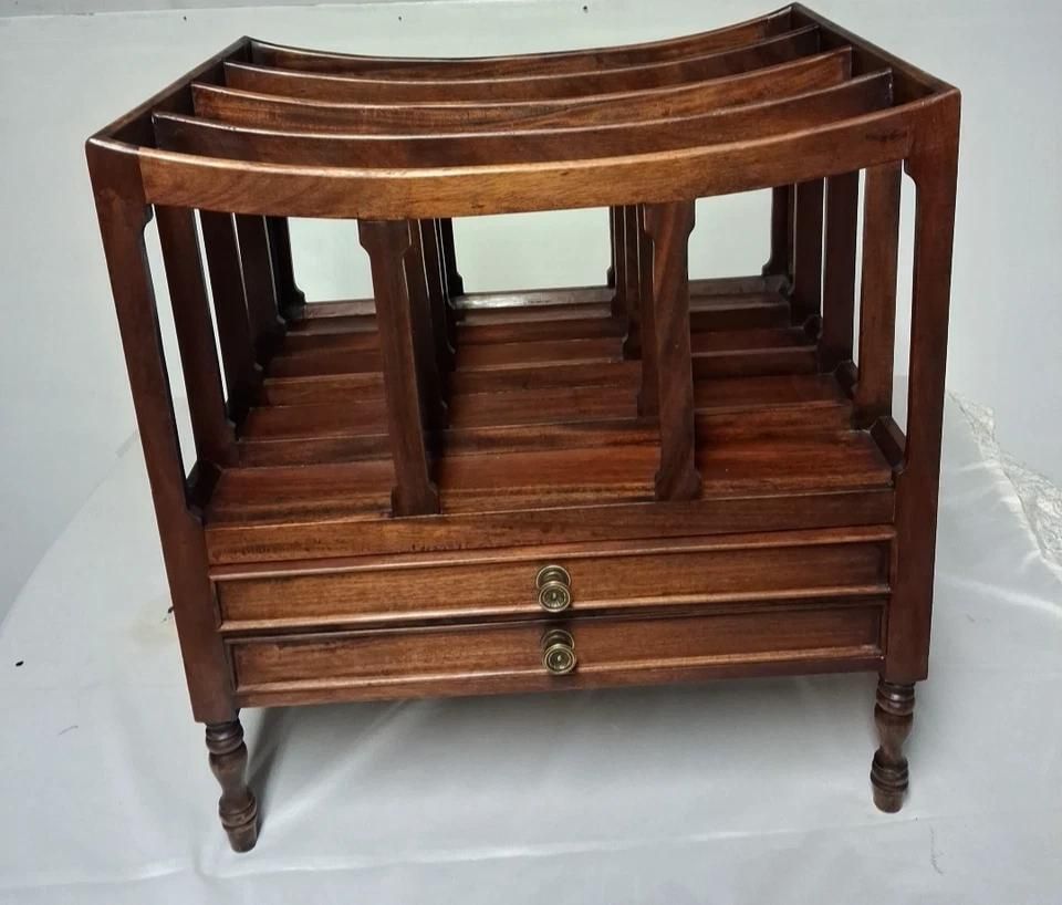 Vintage Mahogany Canterbury Magazine Storage Rack With Two Draws photo furniture