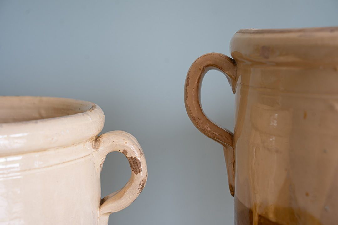 Trio Of Two Toned Antique Italian Puglia Pots photo vinterior