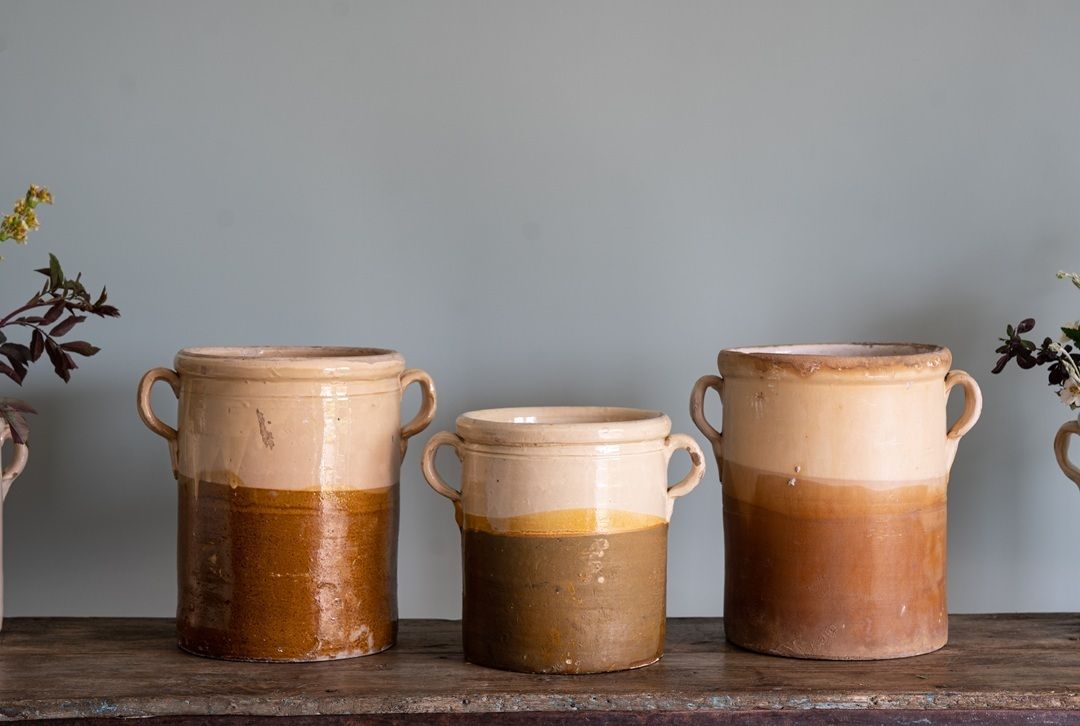 Trio Of Two Toned Antique Italian Puglia Pots