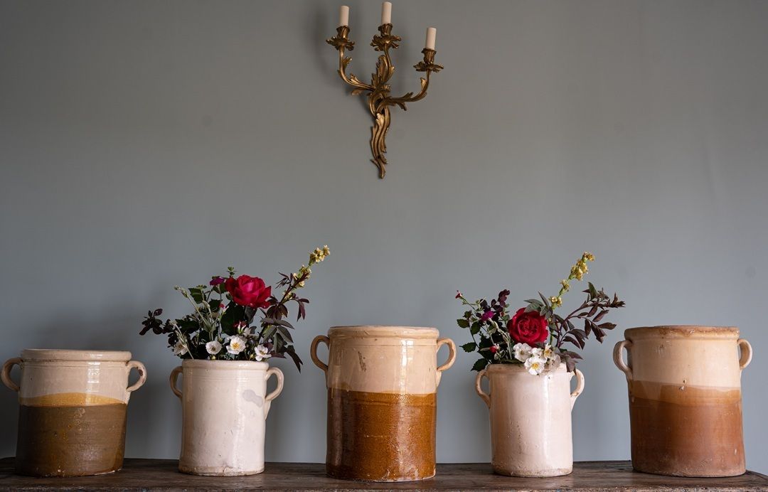 photo for sale Trio Of Two Toned Antique Italian Puglia Pots