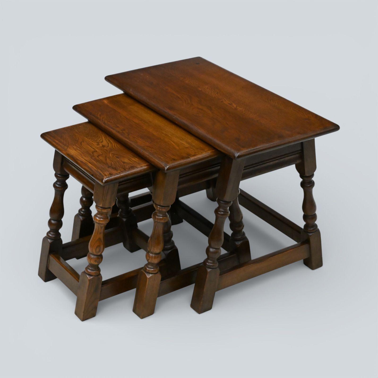 Old Charm Nest Of Tables Solid Oak Model 1494 Gold Badge Finish Free Delivery