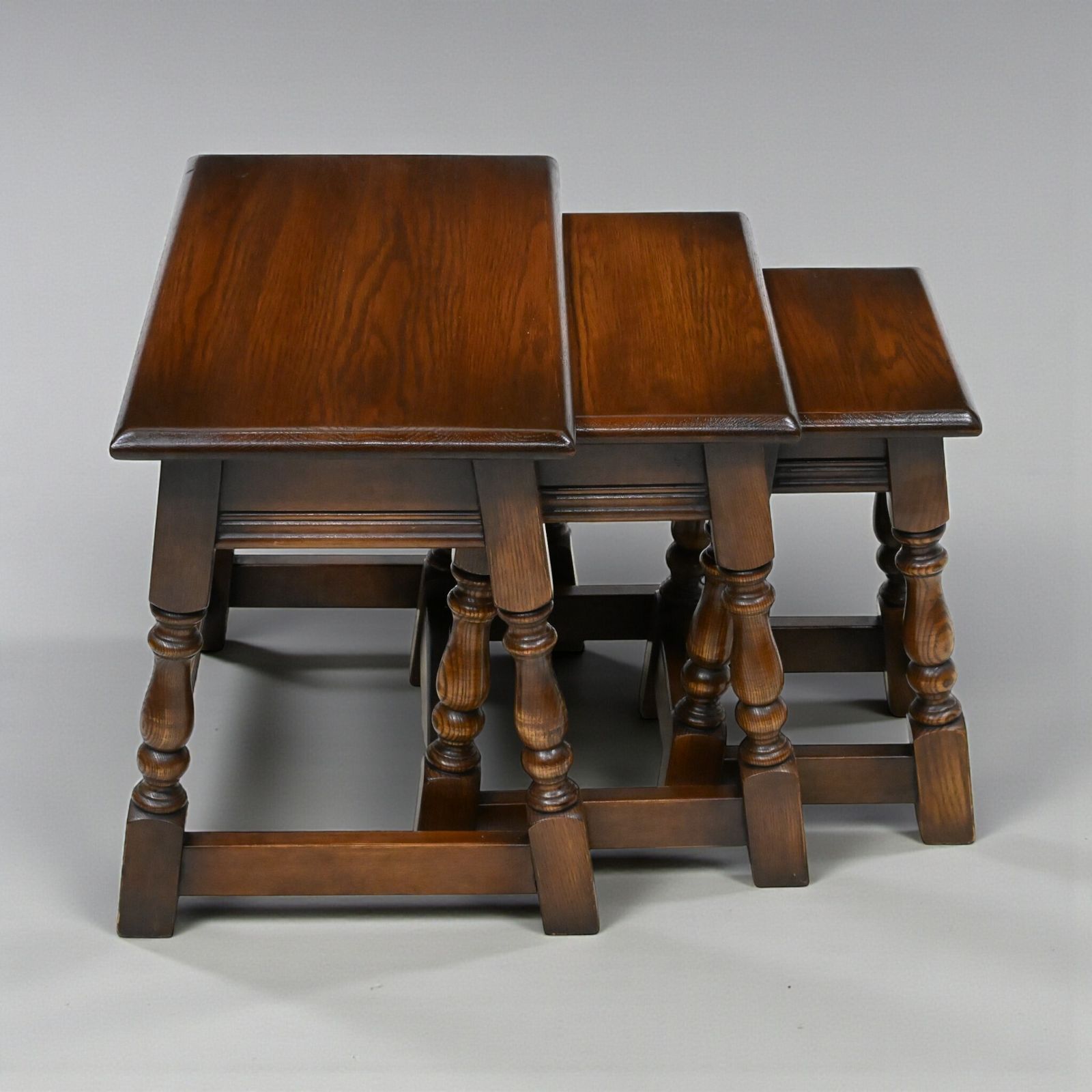 Old Charm Nest Of Tables Solid Oak Model 1494 "Tudor Brown" Finish Free Delivery photo buy