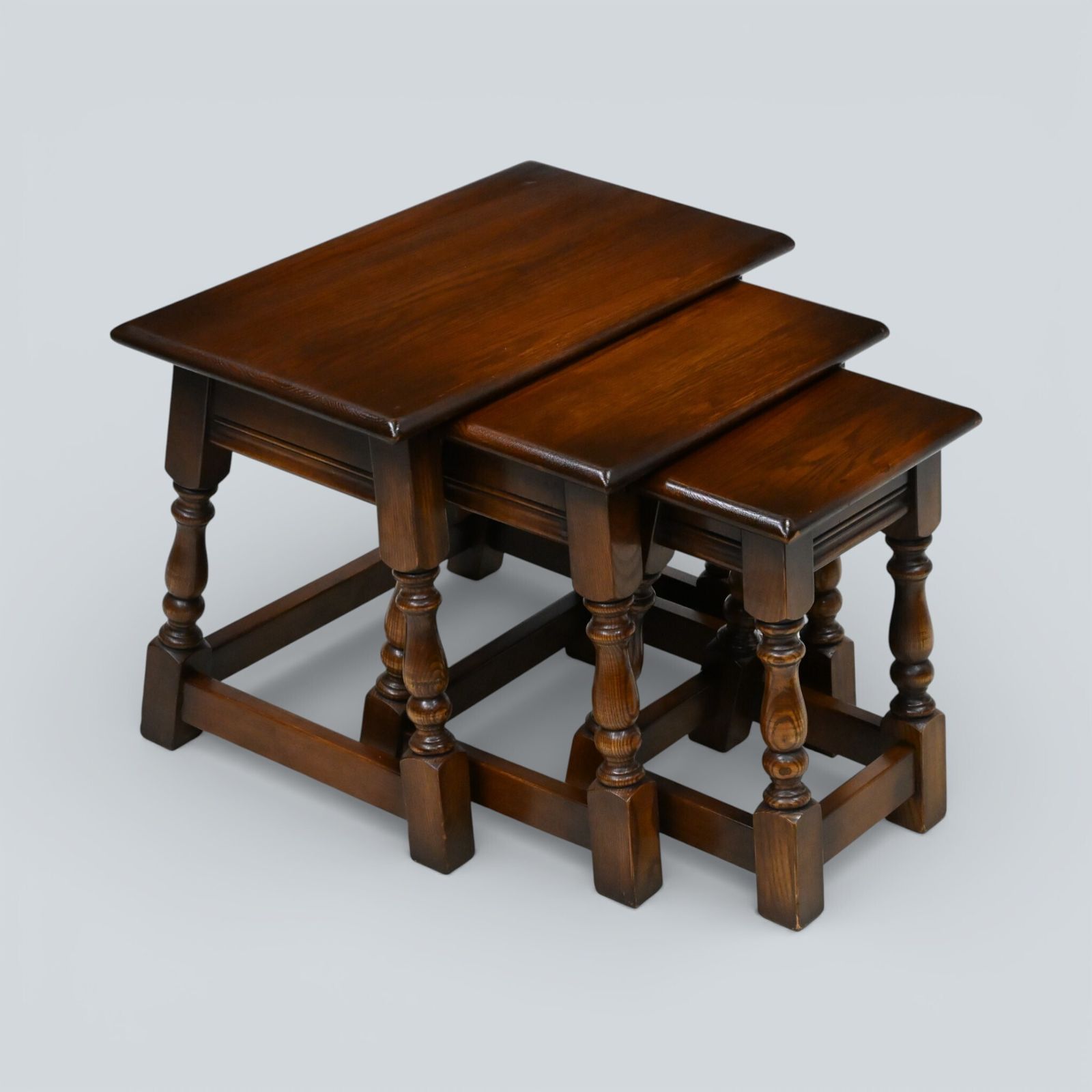 Old Charm Nest Of Tables Solid Oak Model 1494 "Tudor Brown" Finish Free Delivery photo vintage
