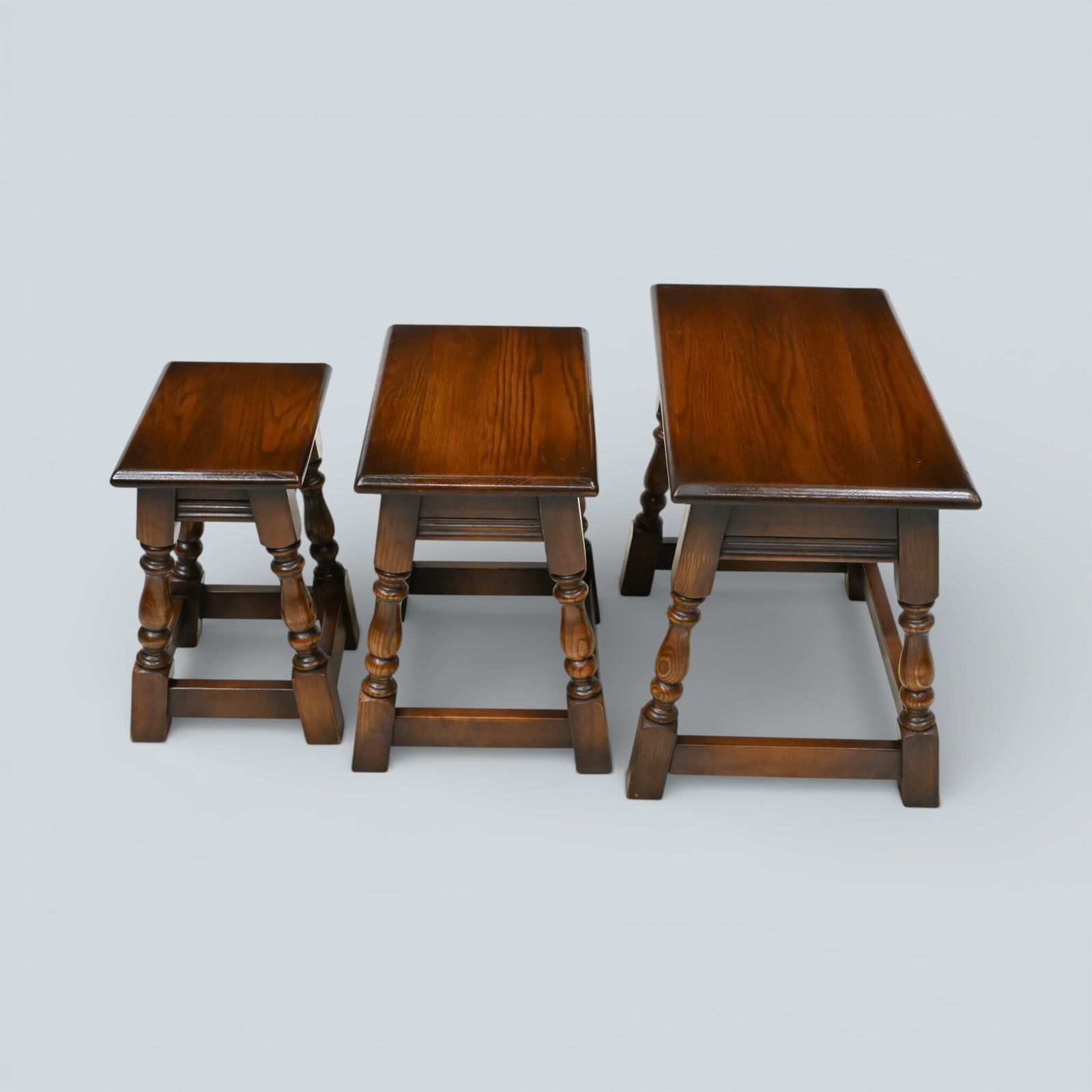 photo vinterior Old Charm Nest Of Tables Solid Oak Model 1494 "Tudor Brown" Finish Free Delivery