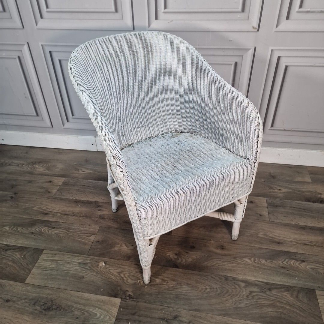 Vintage Wicker Tub Chair Lounge Armchair Loom Style Painted Conservatory Retro photo furniture
