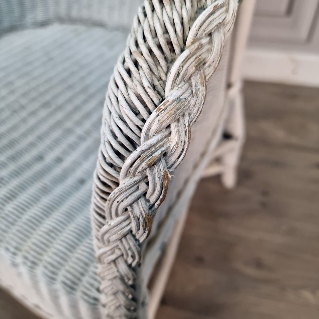 photo for sale Vintage Wicker Tub Chair Lounge Armchair Loom Style Painted Conservatory Retro