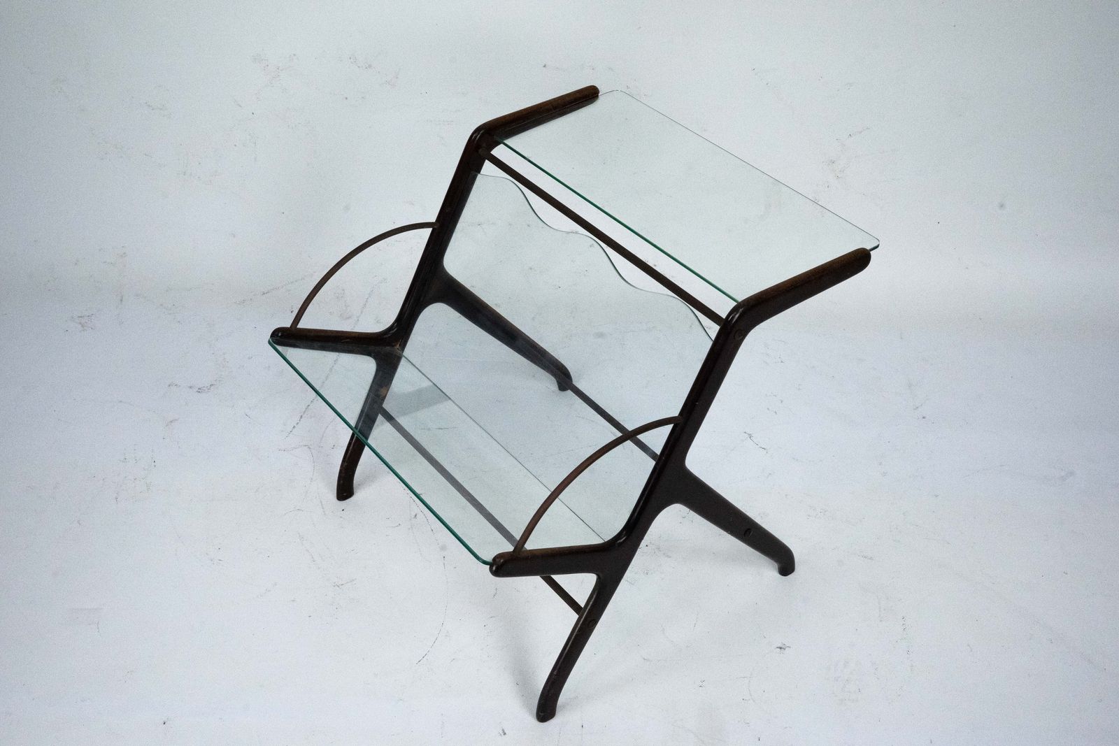 Ico Parisi Magazine Rack In Wood, Brass And Glass. Italy, 1950s photo Furniture