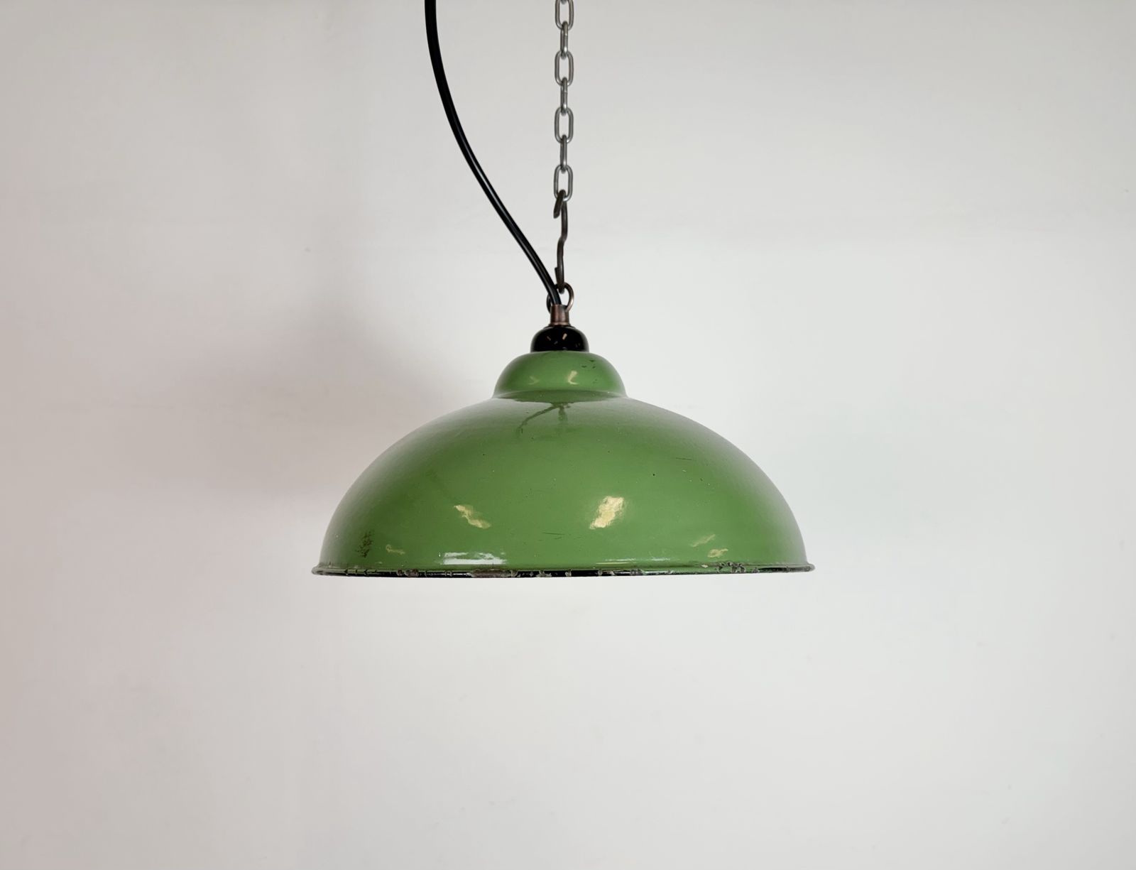 Industrial Green Enamel Factory Pendant Lamp, 1960s, 2x photo furniture