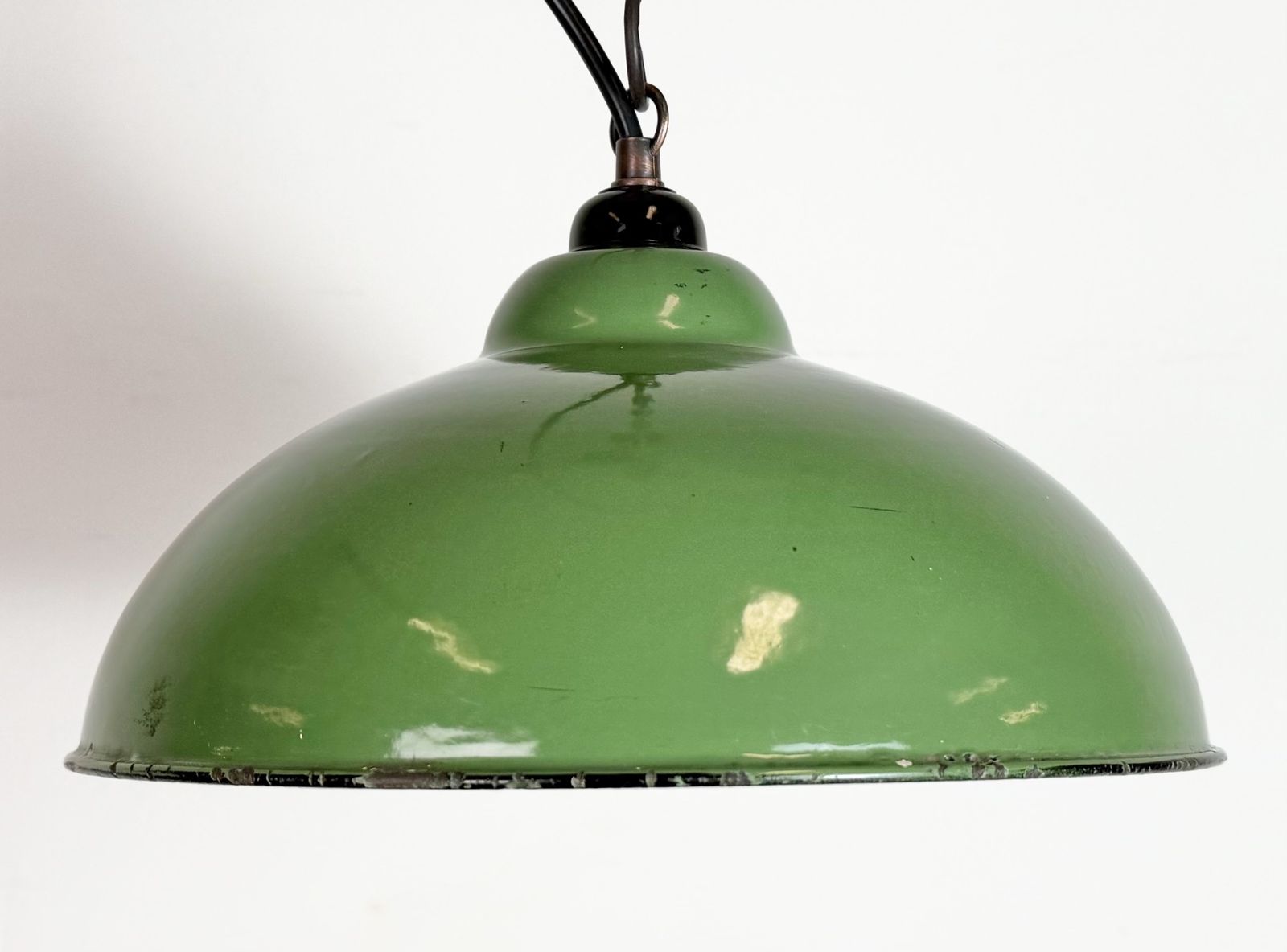 Industrial Green Enamel Factory Pendant Lamp, 1960s, 2x photo for sale